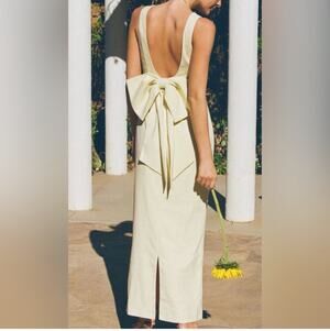 ALB Anne Louise Bow Back Butter Yellow Long Dress Sz S Elegant Classy